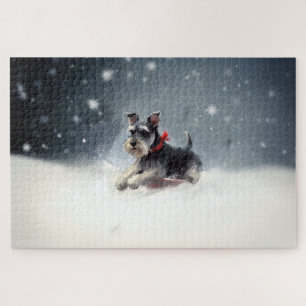 Puzzle Miniature Schnauzer Noël neige hiver
