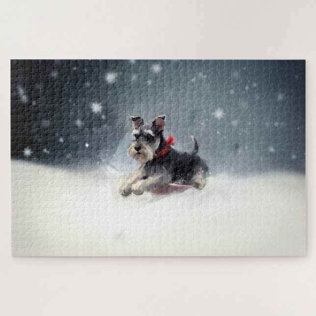 Puzzle Miniature Schnauzer Noël neige hiver (Horizontal)