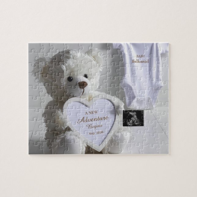 Puzzle Minimal White Bear Pregnancy announcement  (Horizontal)