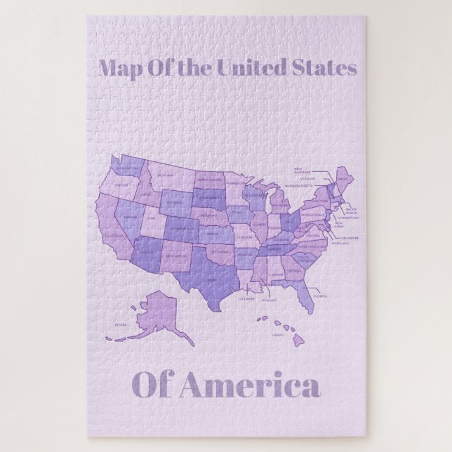 Puzzle Minimalist United States Map Pink Purple Art (Vertical)
