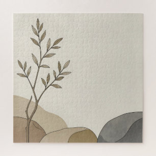 Puzzle Minimaliste Branche Feuilles Beige Abstrait Terreu