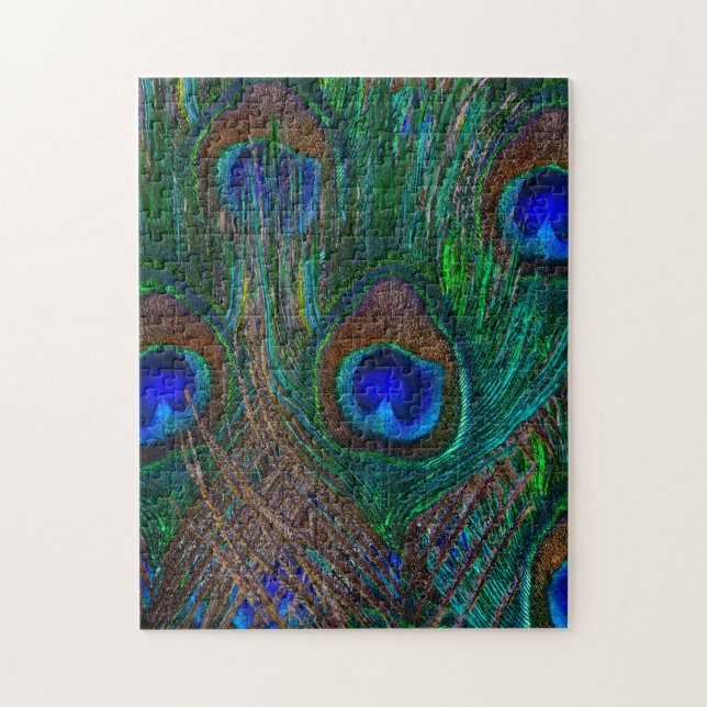 Puzzle Minuit Peacock Plumes Etching Style Décor (Vertical)