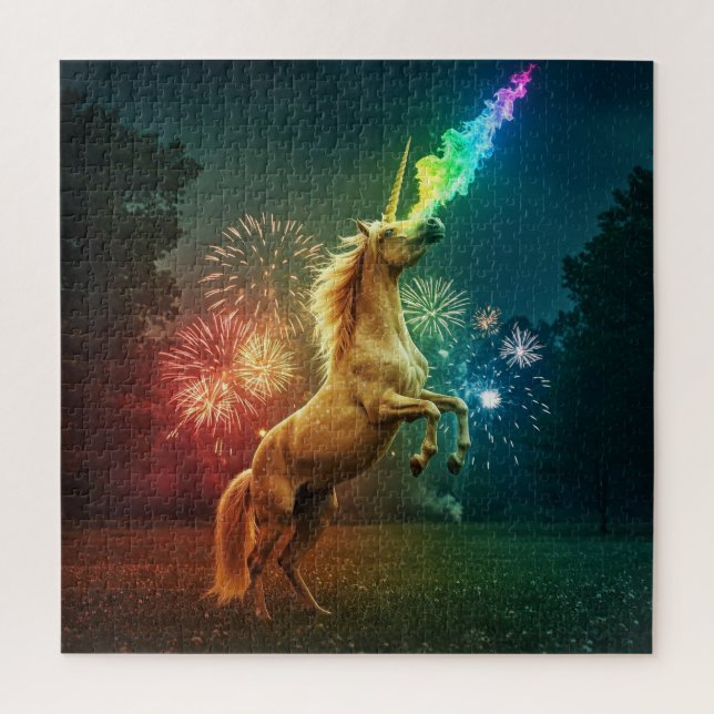 Puzzle Minuit Unicorne - Gold Rainbow Fireworks (Vertical)