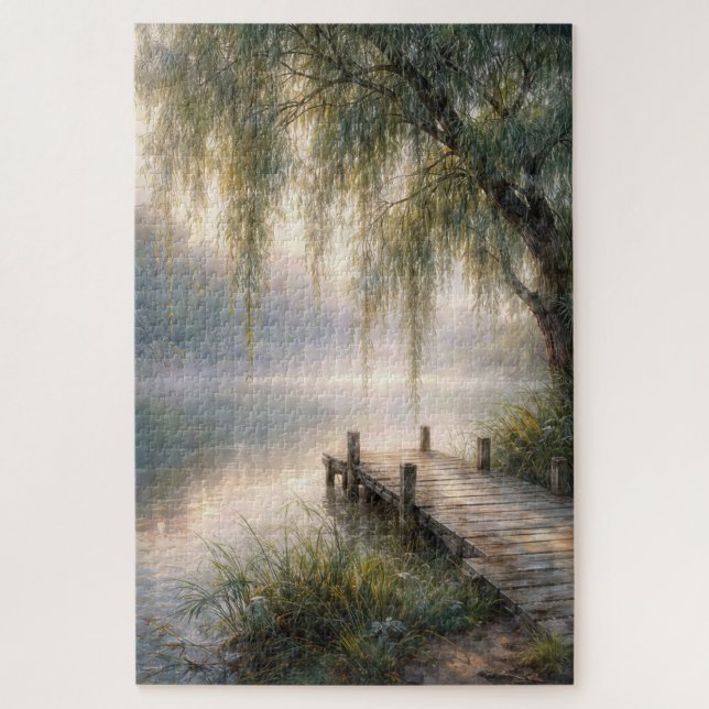 Puzzle Misty Lake Dock with Willow Tree (Vertical)