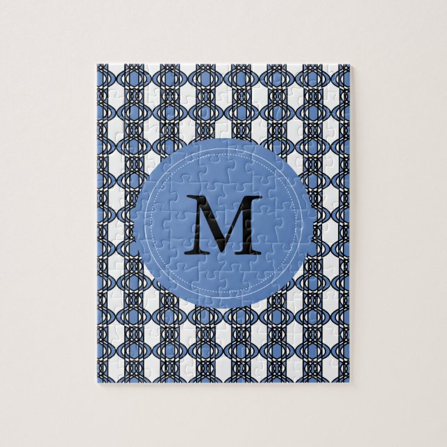 Puzzle Mod Retro Monogram Blue Abstract Scarab Pattern (Vertical)