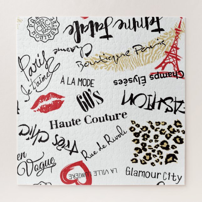 Puzzle Mode Paris : motif glamour vintage. (Vertical)