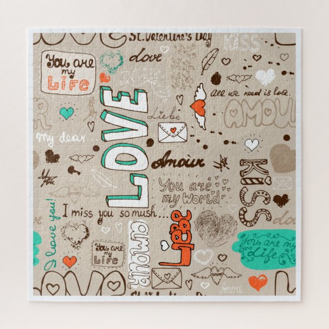 Puzzle Modèle de doodle de citations d'amour (Vertical)