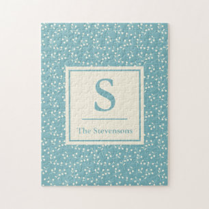 Puzzle Modèle Floral bleu vintage   Monogramme et nom 