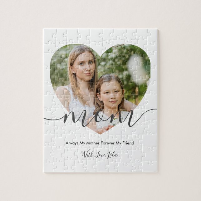 Puzzle Modern Chic Heart Shaped Photo Gift For Mom (Vertical)
