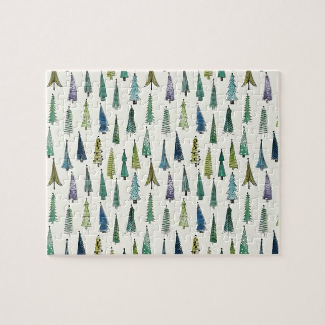 Puzzle Modern Christmas Trees Illustrated Pattern (Horizontal)