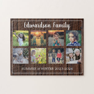 Puzzle Modern family photo collage monogrammed 8
