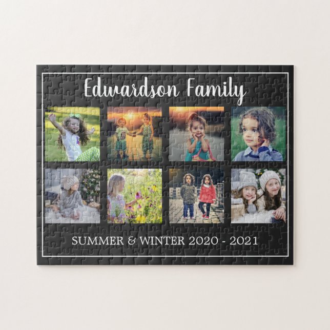 Puzzle Modern family photo collage monogrammed 8 (Horizontal)