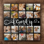 Puzzle Modern Family Script 20 Photo Collage Chic Black<br><div class="desc">Puzzle de collage photo personnalisé moderne avec espace pour 20 photos entourant un script tourbillonnant tendance lisant FAMILY et votre nom personnalisé ci-dessous.</div>
