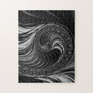 Puzzle Modern Fractal All Black Nautilus Golden Ratio