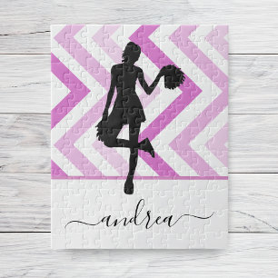 Puzzle Modern Girl Cheer Theme Pink Cheerleader Cute Name