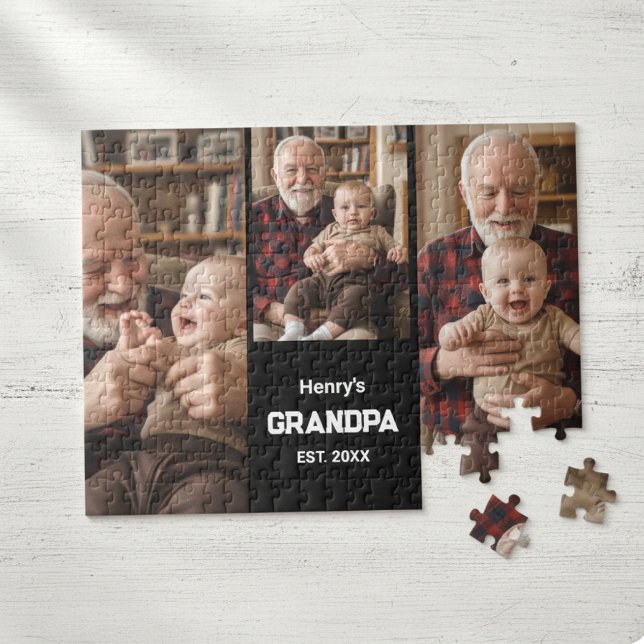 Puzzle Modern Grandpa Est. Name Year 3 Photo  (Créateur téléchargé)