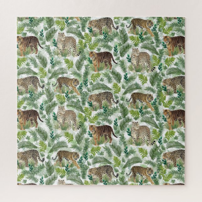 Puzzle Modern Leopards Tigers Jungle Plants (Vertical)
