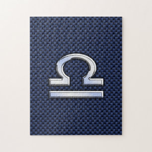 Puzzle Modern Libra Sign on Navy Blue Carbon Fiber