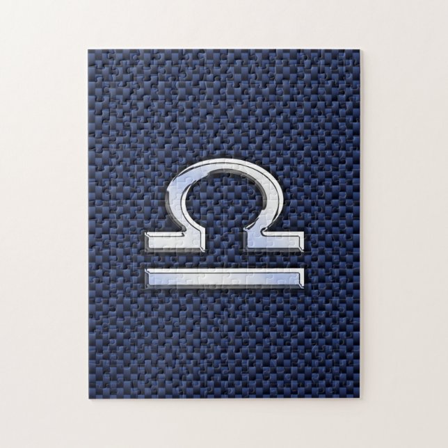 Puzzle Modern Libra Sign on Navy Blue Carbon Fiber (Vertical)