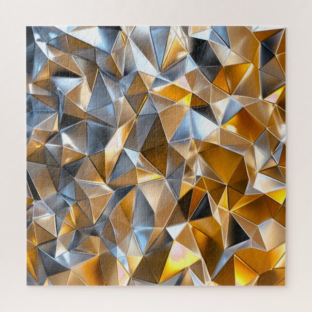 Puzzle Modern Metallic Abstract Gold Silver Geometric (Vertical)