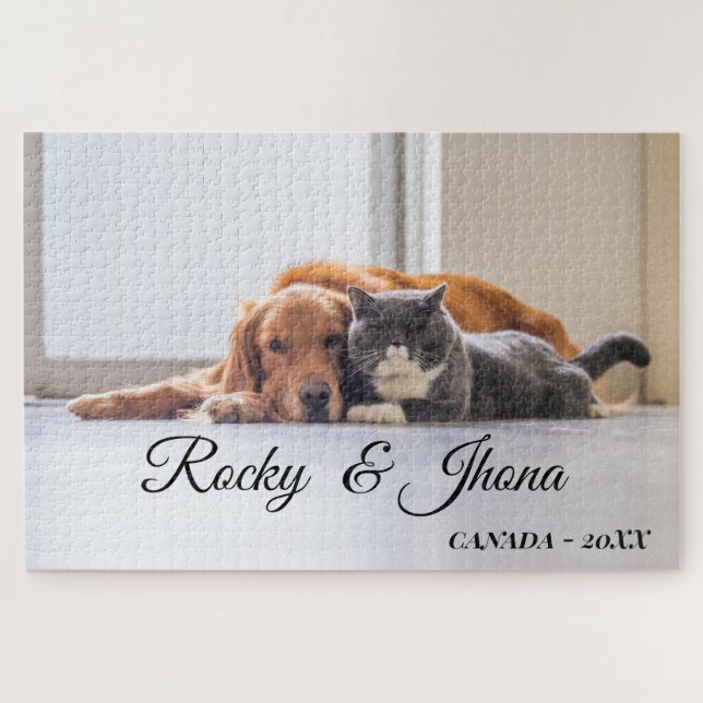 Puzzle Modern Simple Photo DOG AND CAT (Horizontal)