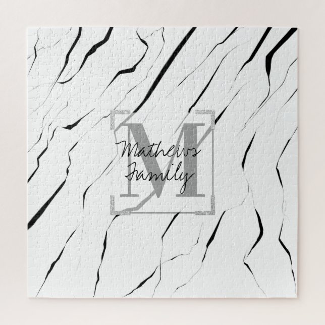 Puzzle Modern Unique Black White Marble Family (Vertical)