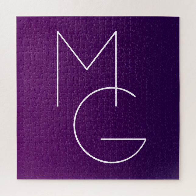 Puzzle Moderne 2 Initiales | Ombre Subtile Violet Foncé (Vertical)