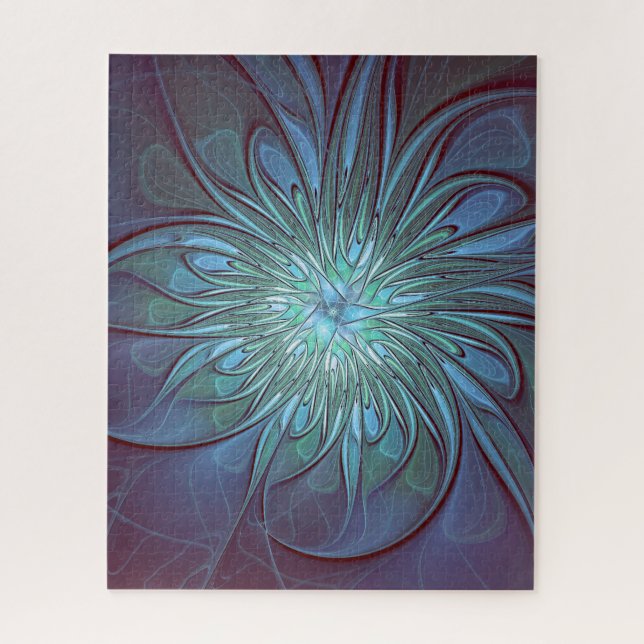 Puzzle Moderne Abstrait tendance Fleur bleue Fractal Art (Vertical)