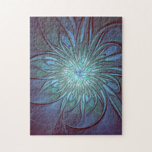 Puzzle Moderne Abstrait tendance Fleur bleue Fractal Art