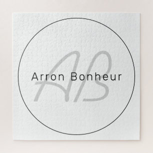 Puzzle Moderne Blanc Gris & Noir Nom Cool & Monogramme