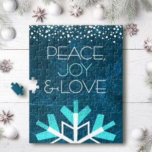 Puzzle Moderne Blue Snowflake Paix Joie Amour Typographie