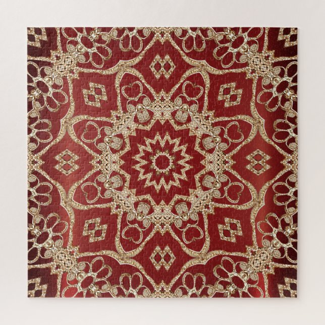 Puzzle moderne fleur rouge or (Vertical)
