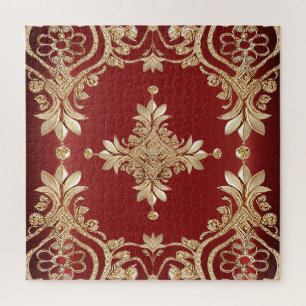 Puzzle moderne fleurs rouges or