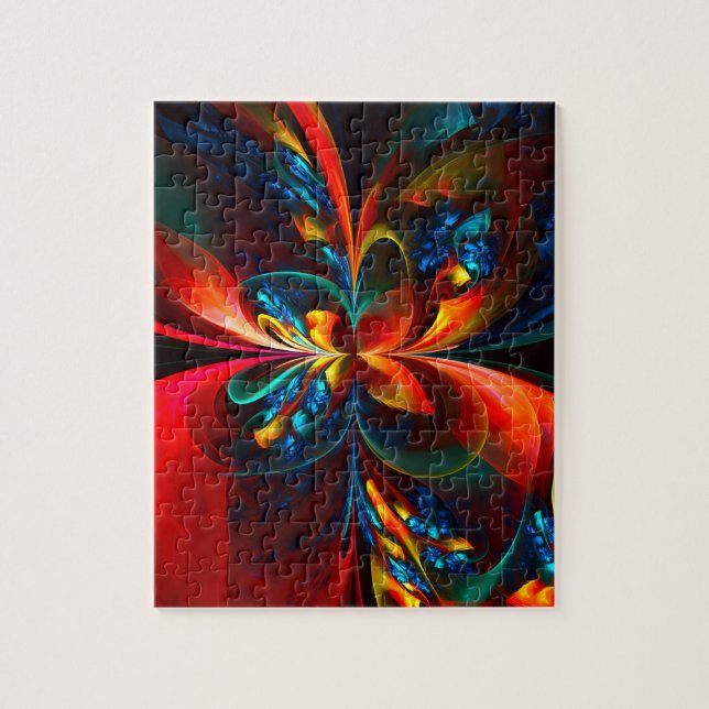 Puzzle Moderne Floral Abstrait Art Orange Bleu Motif #14 (Vertical)