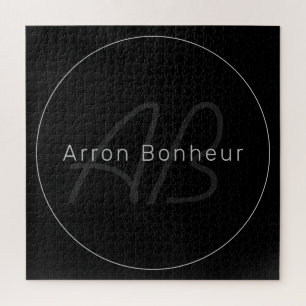 Puzzle Moderne Noir & Gris Nom et Monogramme Cool