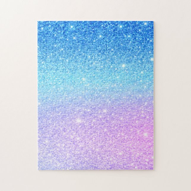 Puzzle Moderne pailleté bleu ombré violet chic (Vertical)