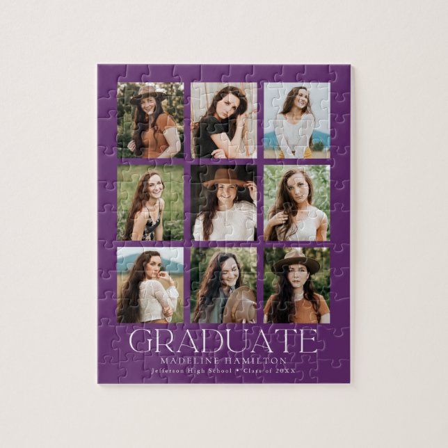 Puzzle Moderne Purple 9 Photo Collage Graduation (Vertical)