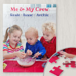 Puzzle Moi et mon équipe Photo personnalisée pour enfants<br><div class="desc">Puzzle photo personnalisé pour les tout-petits. Le modèle photo est configuré pour que vous puissiez ajouter une de vos photos préférées, qui sera affichée au format portrait. Votre photo a une superposition de texte personnalisée dans des lettres mignonnes et rapides. L'exemple de libellé indique "My & My Crew [name(s)]" et,...</div>