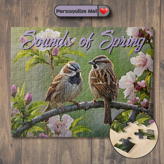 Puzzle Moineaux de printemps (Customizable Spring Sparrows Jigsaw Puzzle)