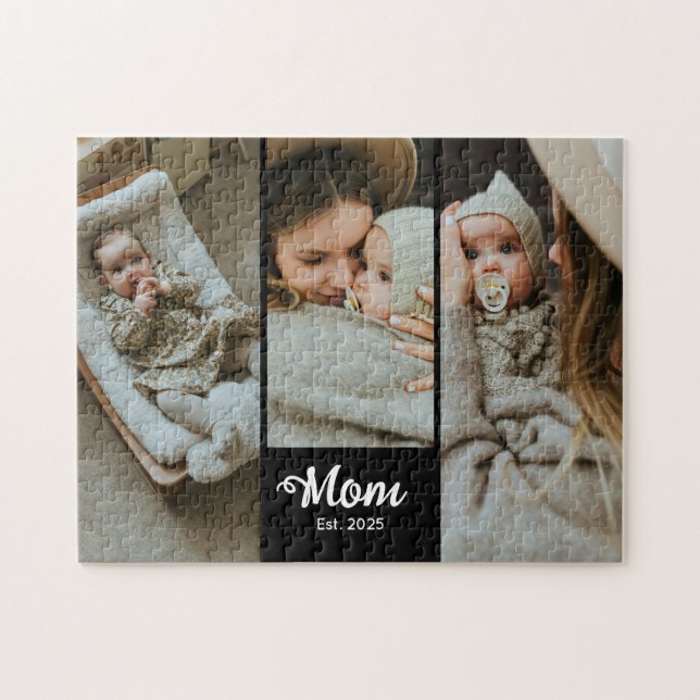Puzzle Mom Established Modern Bold Script Black 3 Photo (Horizontal)