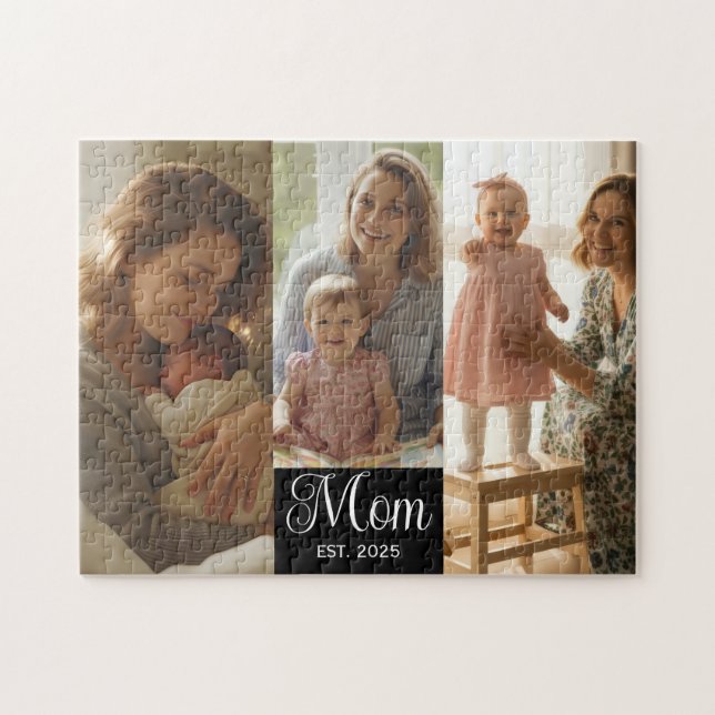 Puzzle Mom Established Modern Script Black 3 Photo (Horizontal)