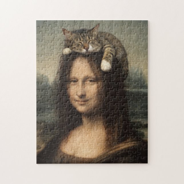 Puzzle Mona Lisa avec chat endormi (Vertical)