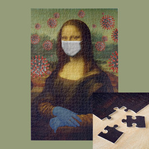 Puzzle Mona Lisa Jouer En Sécurité Autour De Coronavirus,