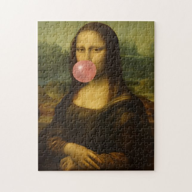 Puzzle Mona Lisa soufflant de bulle rose (Vertical)