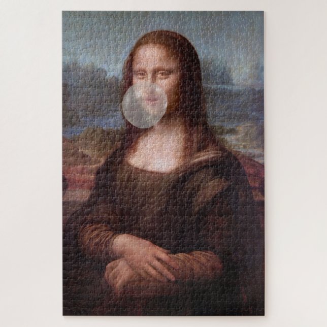 Puzzle Mona Lisa soufflant du chewing-gum gris (Vertical)