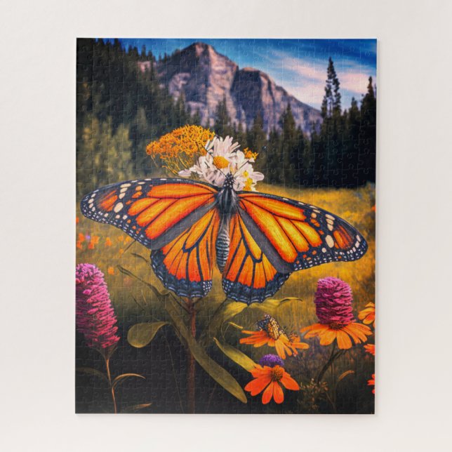 Puzzle Monarque Papillon Montagne Belle prairie Nature (Vertical)
