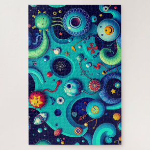 Puzzle Monde Alien Whimsical - Créatures spatiales coloré