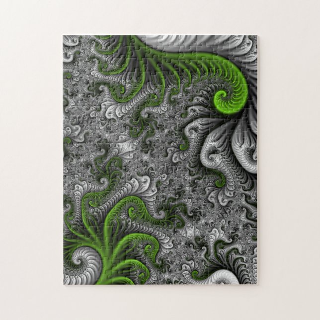 Puzzle Monde Fantastique Art Fractal Abstrait Vert Et Gri (Vertical)