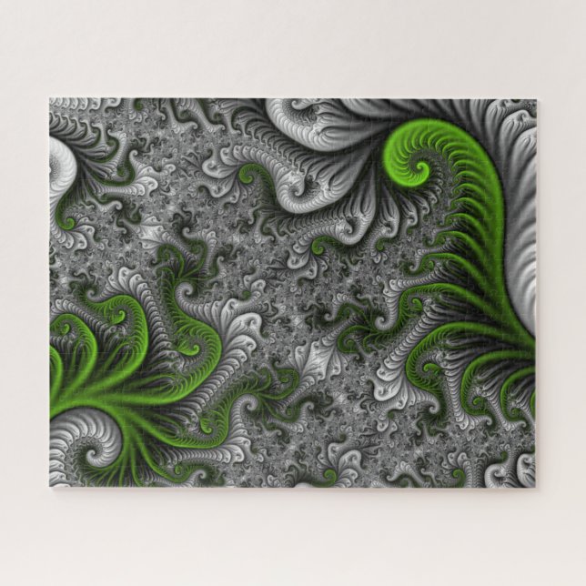 Puzzle Monde Fantastique Art Fractal Abstrait Vert Et Gri (Horizontal)