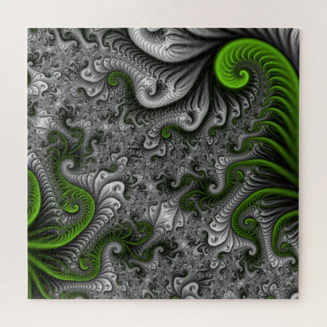 Puzzle Monde Fantastique Art Fractal Abstrait Vert Et Gri (Horizontal)